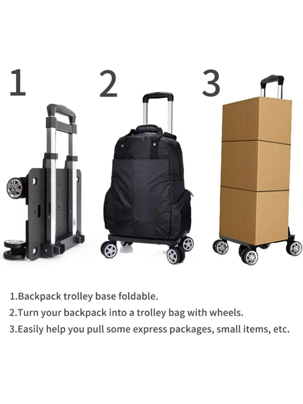 360° Swivel Wheeled Backpack Trolley - Folding Rolling Luggage Cart for Travel